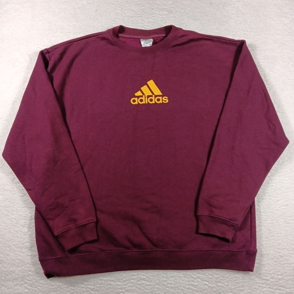Vintage Adidas Sweatshirt Mens XL Red Crewneck Oversized Boxy Y2K Deadstock